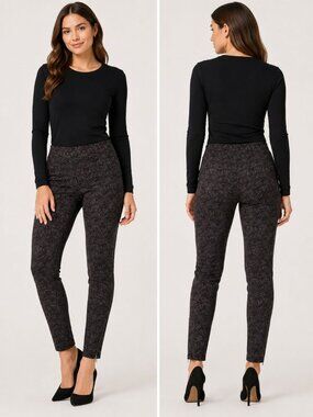 Hue Womens Medium Jacquard Patterned Leggings W/Ankle Zippers Plum & Gray